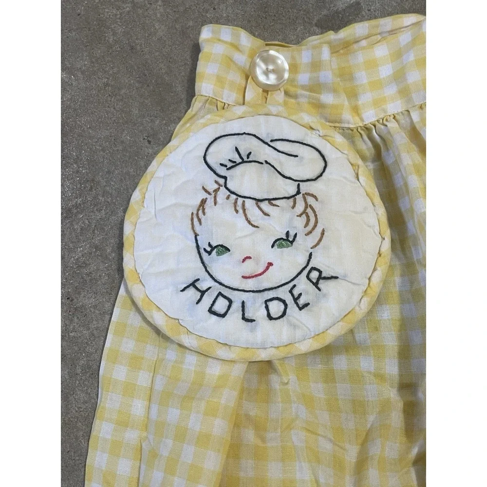 Vintage Half Apron Cotton with Pot‎ Holder & Pocket Yellow Checked V236